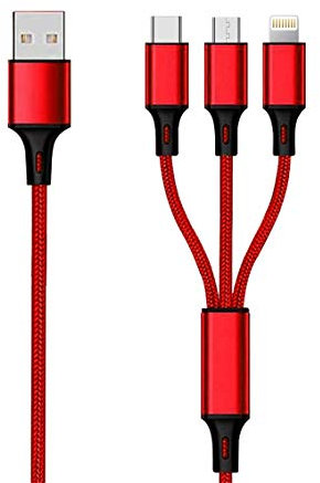 2GO in 1 USB Ladekabel - rot - 150cm für Micro-USB & Apple 8-Pin & USB Type-C