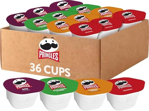 Pringles Kartoffelchips, Sortimentpackung stapelbarer Snacks, Lunchbox-Snacks, 19-ml-Becher (36 Becher)
