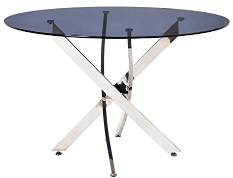 Ixia Mesa de Comedor de diseño de Cristal y Acero Plata de Ø 120x77 cm - LOLAhome