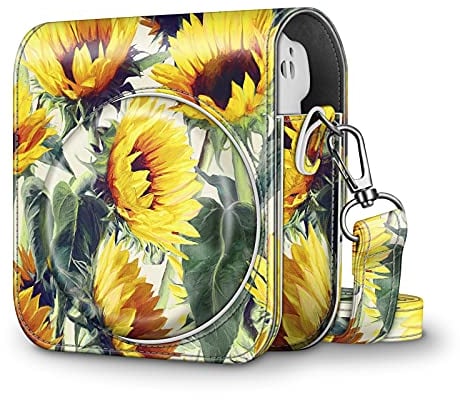 FINTIE Protective Case for Instax Mini 11 Instant Camera - Premium Vegan Leather Bag Cover with Removable Adjustable Strap (Z-Sunflowers)