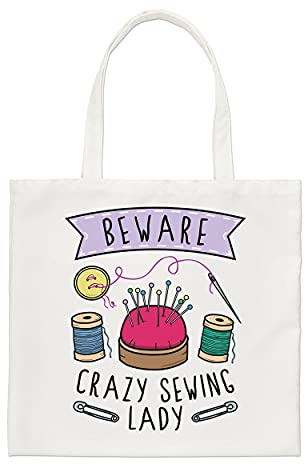 Beware Crazy Sewing Lady Tragetasche