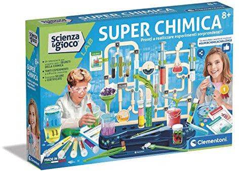 Clementoni Scienza e Gioco Lab - Super Chimica, Laboratorio Chimica, Kit Esperimenti Scienza, Laboratorio Scientifico 8 Anni, Manuale in Italiano, Made in Italy, Multicolore, ‎36 x 9 x 53 cm