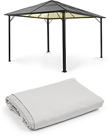 blumfeldt Pantheon Solid Sky Ambient Solar Pavillon, Komplett-Set, mit Seitenwänden, Material Gestell: Aluminium, Material Dach: Polycarbonat, mit Solar-Beleuchtung, Maße: ca. 3 x 4 m, hellgrau