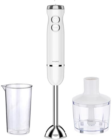 My Wave - Batidora de Mano - Para Líquidos y Sólidos - Potencia de 800W - Velocidad Turbo - Varilla y Hoja de Acero Inoxidable - Incluye Accesorios: Vaso y Picadora