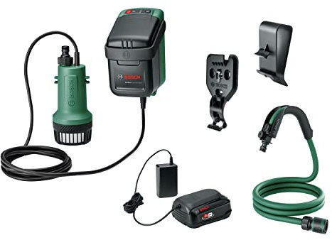 Bosch Cordless Submersible Water Pump GardenPump 18V-2000 (1x Battery, 18 Volt System, in Carton Packaging) New Design | Classic Green