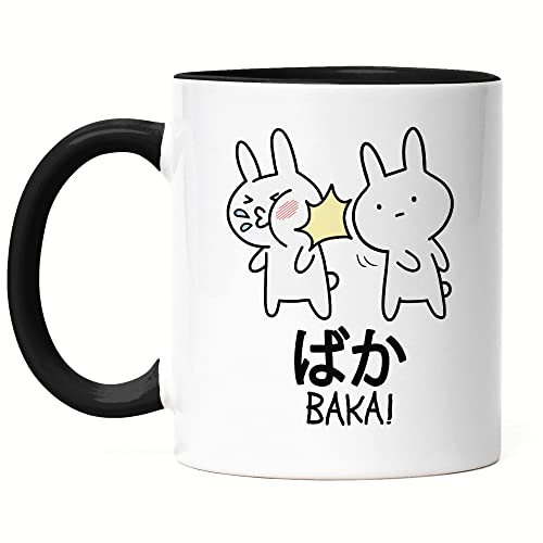 Hey!Print Baka Anime Tasse Schwarz Lustiges Baka Hasen Ohrfeige Rabbit Otaku Manga