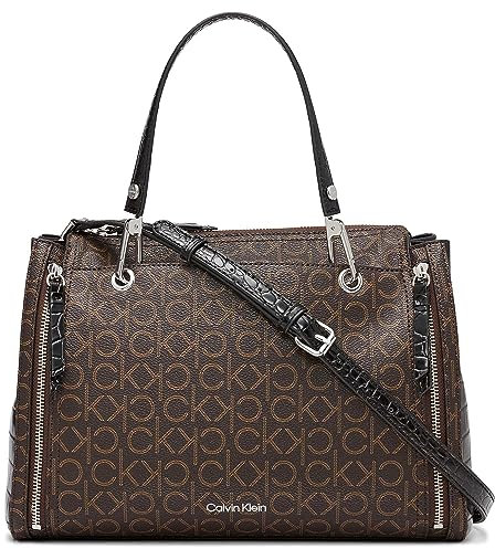 Calvin Klein Damen Reyna Umhängetasche, Braun/Khaki/Schwarzes Logo