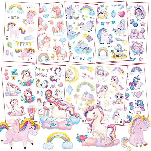 Einhorn Tattoos Mädchen, 120+Tattoos Kinder Hautfreundlich, Wasserdichte Kindertattoos Aufkleber, Geschenke zur Einschulung, Schultüte Füllung Mädchen