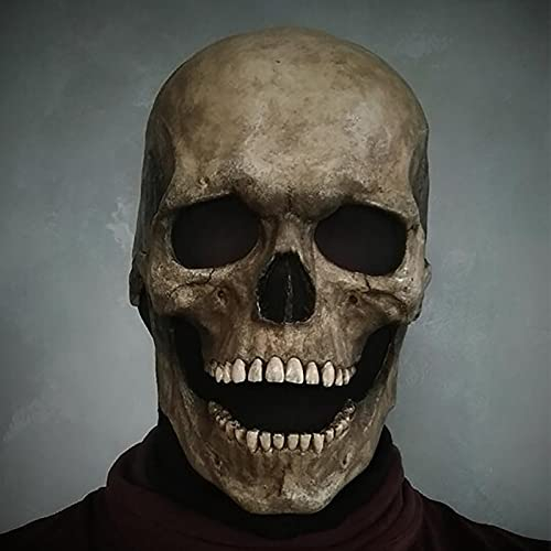 Lanckeli Halloween Totenkopfmaske mit Beweglichem Kiefer, Gruselige Schädeldecke, Latexmaske für Erwachsene Cosplay Requisiten.
