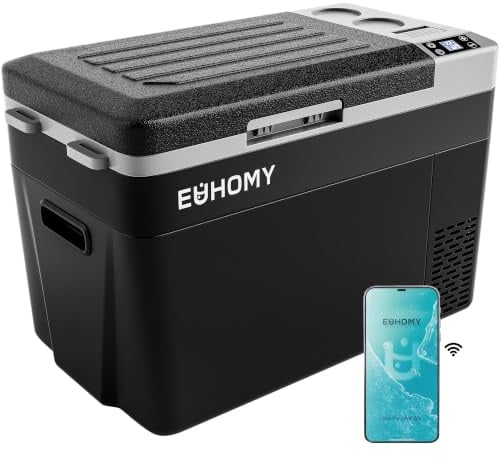 EUHOMY - Réfrigérateur 12 volts, réfrigérateur congélateur portable de 30 litres (32 qt), réfrigérateur de voiture avec 12/24 V DC et 110-240 V CA, compresseur électrique pour camping, voyage