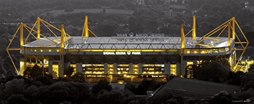 Blue-Letter Stadionposter Dortmund oben – hochwertiger FineArtPrint (240 x 100 cm) für Wohnzimmer Wanddeko