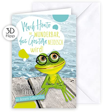 KE - Premium 3D Klappkarte zum Geburtstag, DIN B6 Format, Inklusive Umschlag, Geschenk für jeden Anlass, Motiv: Frosch