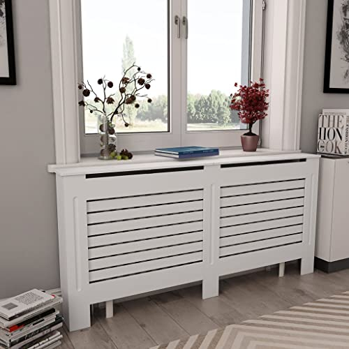 HOMIUSE Heizkörperabdeckung 172x19x81.5 cm Heizkörper Verkleidung Abdeckung Modernes Lattenförmiges Design Heizkörperverkleidung Heizung Abdeckung Radiator Cover für Wohnzimmer Weiß MDF