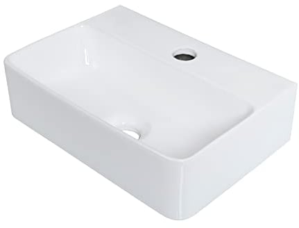 Ibergrif M41101, Lavabo Lave Main Blanc Rectangulaire en Céramique Suspendu pour Salle de Bains et WC