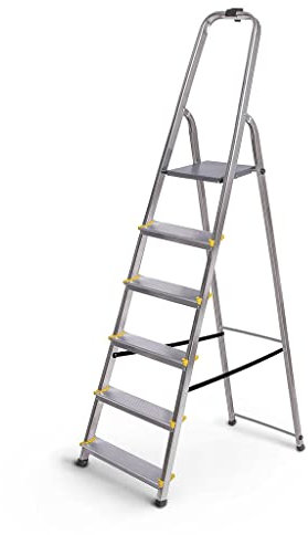 Escabeau 6 marches DURA Pliable, marchepied léger en Aluminium, Hauteur Plateforme 119cm, Pieds antidérapants, Charge 150kg, Garantie 5 Ans Hoström