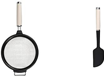 KitchenAid Sieve, Mesh Strainer, Medium 17.5 cm, Almond Cream & Spatula, Silicone Spatula Non-Stick, Flexible, Dishwasher Safe - Almond Cream