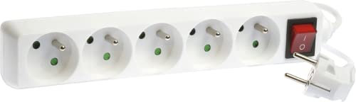EUR'OHM Blocs multiprises 5 prises 2P+T 16A - H05VV-F 3G1,5mm² - Blanc 4m - Avec interrupteur - Interrupteur et prise