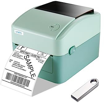 vretti Kabelloser Versandetikettendrucker, Bluetooth-Thermo-Etikettendrucker, 10 x 15 cm, für Versandetiketten, Portoetikett, kompatibel mit Windows, Mac OS und Linux-Systemen, mit eingebautem