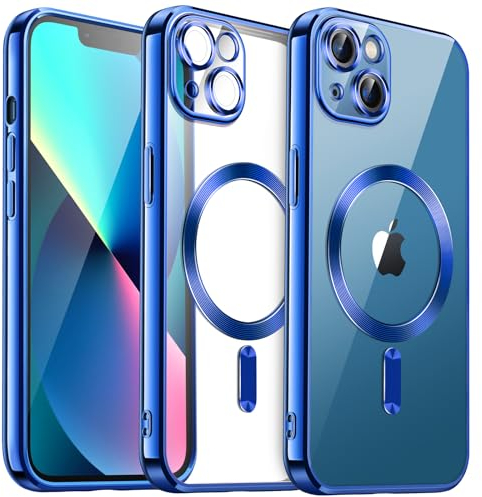 JETech Cover Trasparente Morbida per iPhone 13 6,1 Pollici, Obiettivo per Fotocamera Protezione Completa, Compatibile con MagSafe Ricarica Wireless, Custodia Placcatura con TPU (Profondo Blu)