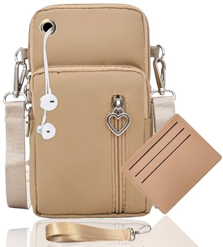 LYJOW Handytasche Zum Umhängen Damen Handy Tasche Umhängetasche Mit Geldbörse Zum Umhängen Mädchen Schultertasche Handytaschen Verstellbar Schultergurt Armtasche Sportarmband (Khaki)