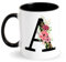 Taza Personalizada Inicial Taza con Letra y Flores Taza de Cerámica 350ML Tazas Inicial Tazas de Café Negro Regalos Originales para Mujeres Regalos de Cumpleaños Navidad (A)