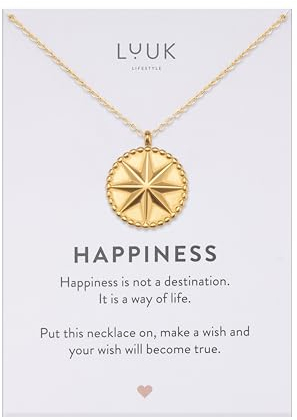 LUUK LIFESTYLE Filigrane Halskette mit schlichtem Anhänger aus wasserfestem Edelstahl, 50cm, Geschenk für die Freundin, Glücksbringer Symbol, Kette mit Kompass I Stern I Münze, gold