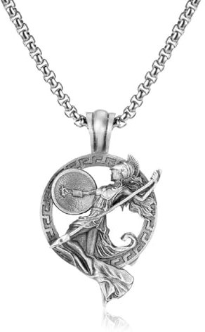 Anhänger Der Kriegsgöttin, Kriegergöttin Halskette Für Männer, Antike Griechische Göttin Medaillen Halskette Punk Schmuck Griechischen Mythologie, Vintage Halskette Mit Griechischem Göttin Anhänger