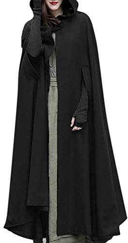 Cape en laine avec capuche pour femme - Vintage - Couleur unie - Poncho - Costume d'Halloween - Trench léger - Veste coupe-vent - Cape - Manteau ouvert sur le devant - Cardigan médiéval - Vêtements
