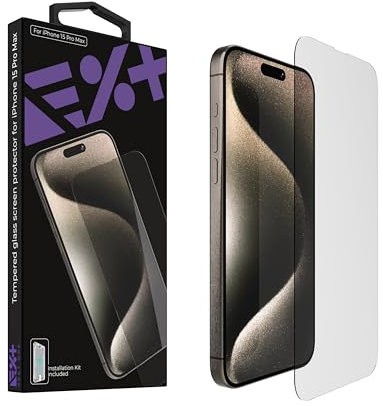 NEXT ONE Tempered Screen protector for iPhone 15 Pro Max with Easy Install Kit, Scratch-Resistant Tempered Glass, Case-Friendly, HD Clear, 9H Hardness, Cleaning Kit