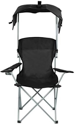 HUOLE Chaise Pliante Camping avec Parasol Chaise Pliante légère de Camping - avec accoudoir et Porte-gobelet - Chaise de pêche - Chaise de Voyage Pratique (1, Noir, 50 * 50 * 90/120CM)