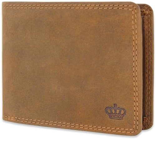 Baur Herren Geldbörse Echtes Büffelleder | Geldbeutel mit RFID Schutz | Portemonnaie Querformat | Geldtasche mit Münzfach | Wallet mit viele Kartenfächer (Querformat Groß mit Druckknopf innen, Braun)