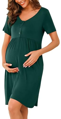 Bresdk Camicia da Notte per Allattamento Donna con Bottoni Estiva Manica Corta Parto Ospedale Morbidi Eleganti Abiti Premaman