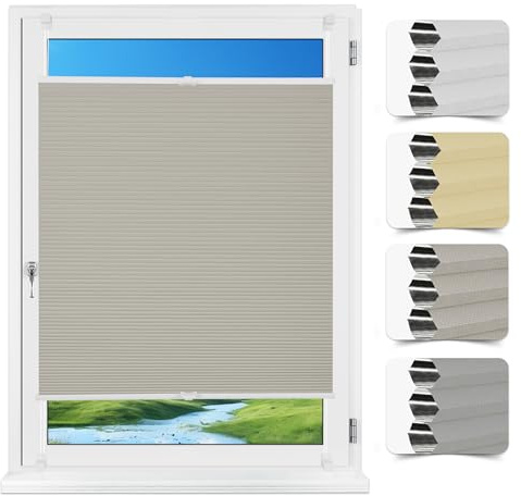 Allesin Wabenplissee ohne Bohren Klemmfix Thermo Verdunklungsplissee 55x110cm(BxH) Hellgrau | 100% Verdunkelnd & Sicht- & Schallschutz | Für Schlafzimmer, Wohnzimmer, Kinderzimmer, Fenster & Tür