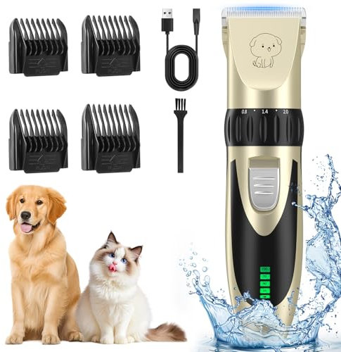 YAZEKY Maquina Cortar Pelo Perros, Bajo Nivel de Ruido Cortapelos Profesional para Perros, Cortapelos para Mascotas Impermeable Todo el Cuerpo Lavable Inalámbrico Recargable