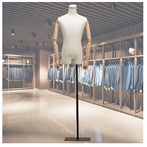 LULUMAIC Schaufensterpuppen-Körper-Torso für Männer, Ausstellungsbüste, Schneiderpuppen-Torso im Halbmaßstab mit abnehmbarem Massivholzarm für das Nähen von Bekleidungsstudio, einfach zu montieren, 3