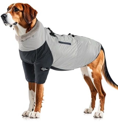 TOPSOSO Winddichter Hundemantel Wasserdichter Wollgefüttert mit Reißverschlüsse Taschen Winterhundejacke mit Verstellbare Kordel D-Ring-Schnalle Reflektierender Hunderegenmantel für Großer Hunde XL