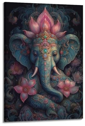 ZZBYMX Buddhismus-Poster, Blau und Rosa, komplexes Ganesha-Poster, dekorative Malerei, Leinwand, Wandposter und Kunstdruck, moderne Familienschlafzimmer-Dekoration, Poster, 30 x 45 cm