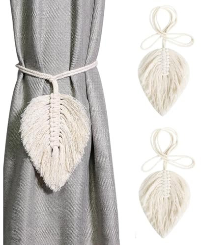 2 Stück Vorhang Raffhalter,Vorhang Seil Schnallen Blätter,Gardinenhalter Raffhalter Vorhang Binder,Boho Vintage Drapery Tiebacks Tassel Holder für Dekoration von Wohnzimmer,Büro und Schlafzimmer
