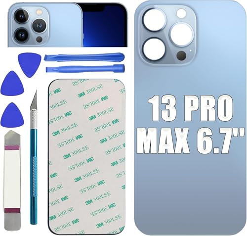 Remplacement du couvercle de verre arrière 13 Pro Max pour iPhone 13 Pro Max Remplacement du verre arrière arrière de 6,1 '' avec kit d'outils de réparation (Bleu Sierra)