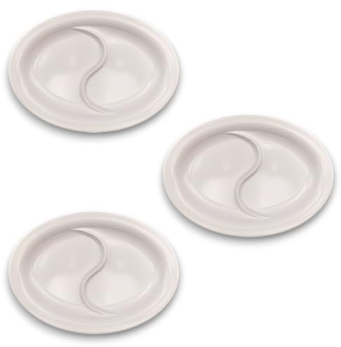 Dekorah 3 platos ovalados de melamina con 2 compartimentos, plato ovalado, resistente y versátil, ideal para eventos, catering y cantinas, 30 x 22 cm