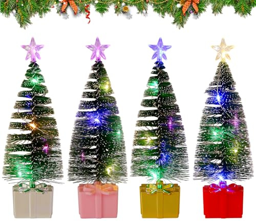 Skeadex Weihnachtsbaum Klein,4 Stück Mini Weihnachtsbaum mit LED Licht,Miniatur Weihnachtsbaum Künstlicher Tisch Weihnachtsbaum Mini,Mini Tannenbaum Deko Beleuchteter Weihnachtsbaum für Tischdeko
