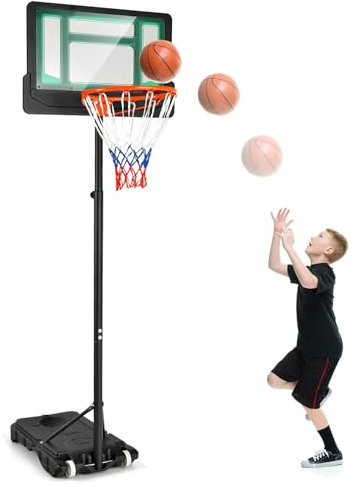 COSTWAY Panier de Basketball sur Pieds avec Hauteur Réglable 90-210 CM, Support de Basket à roulettes avec Base Remplissable Panneau en PE, pour Adultes ou Enfants 3 Ans+ (Vert)