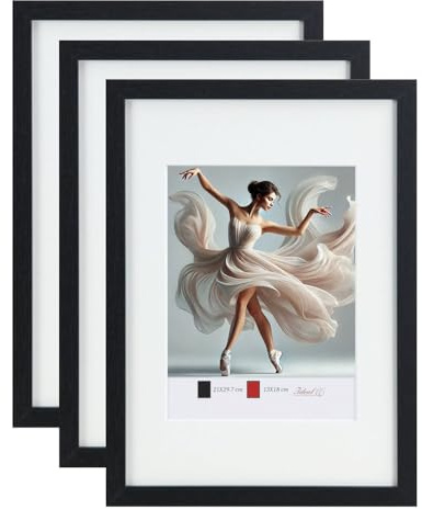 IDEAL TREND Set Holzbilderrahmen mit Passepartout Elegantes Design Foto Rahmen Collage Wanddeko HR-5 Poster: Farbe: 3xSchwarz | Format: 15x20