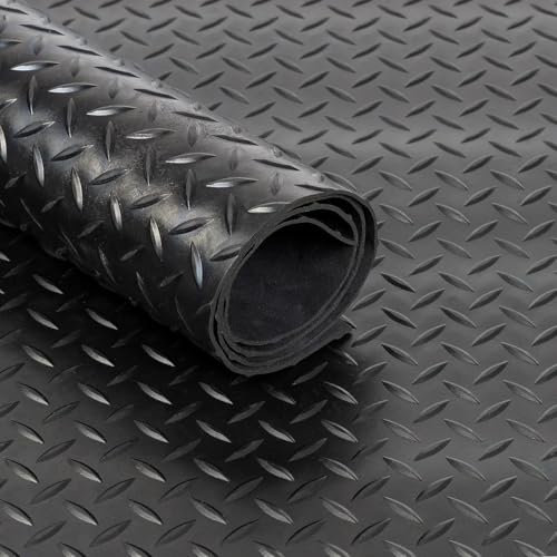 Black Rubber Matting Roll | Thick Heavy Duty Flooring Mat, Indoor & Outdoor, Non-Slip, Waterproof & Easy to Cut | Ideal for Garage, Vans, Gym, Shed Floor | 1.5m Width 3mm (Checker Plate, 2m x 1.5m)