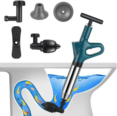 Stura Lavandini e Scarichi, Sturatubi Aria Compressa con barometro, Sturalavandini a Pressione con Quattro Diverse Ventose per Bagni Servizi Igienici Lavabi