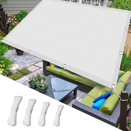 Shade Sails Waterproof Square 4 x 10 m Waterproof Rainproof UV Resistant Backyard Shade Canopy with Fixing Kit Customizable for Patio Garden Pergola, White