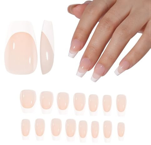 BnbnPup French Nagelspitzen 120 Stück/15 Größen: Press-on Nägel zum Aufkleben, Schonend & Schnell, Für Hochzeit/Party/Alltag, Kurze Mandelform & Naturrosa (Natur-Nägel Quadratform)