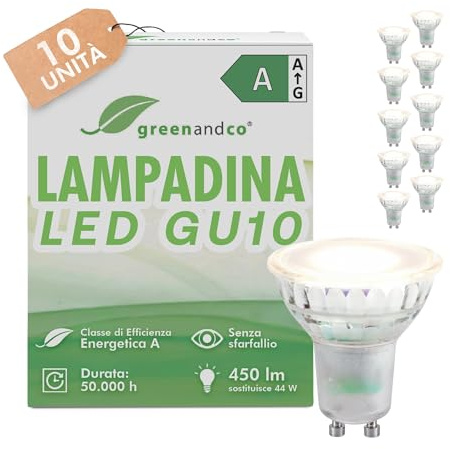 greenandco 10 Stück GU10 LED neutralweiss, 2.5W 450lm, 36° Abstrahlwinkel | GU 10 LED Leuchtmittel, 230V, 4000K, ersetzt 44W, Energieeffizienzklasse A, flimmerfrei, nicht dimmbar