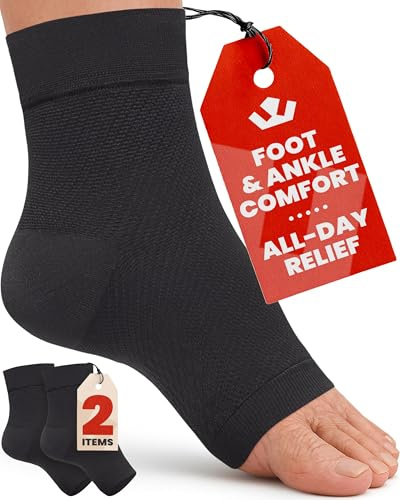 KEMFORD Ankle Support Compression Socks – Plantar Fasciitis & Achilles Tendonitis Relief Sleeves for Foot Pain & Swelling – 1 Pair, Black, M