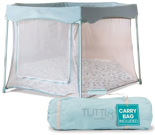 Tutti Bambini Baby Playpen - Foldable Playpen for Baby and Toddlers with Mesh Walls, Zip Door, Floor Mat & Travel Bag, 135 x 135 x 75 cm (Ocean Stone) - New 2025 Version
